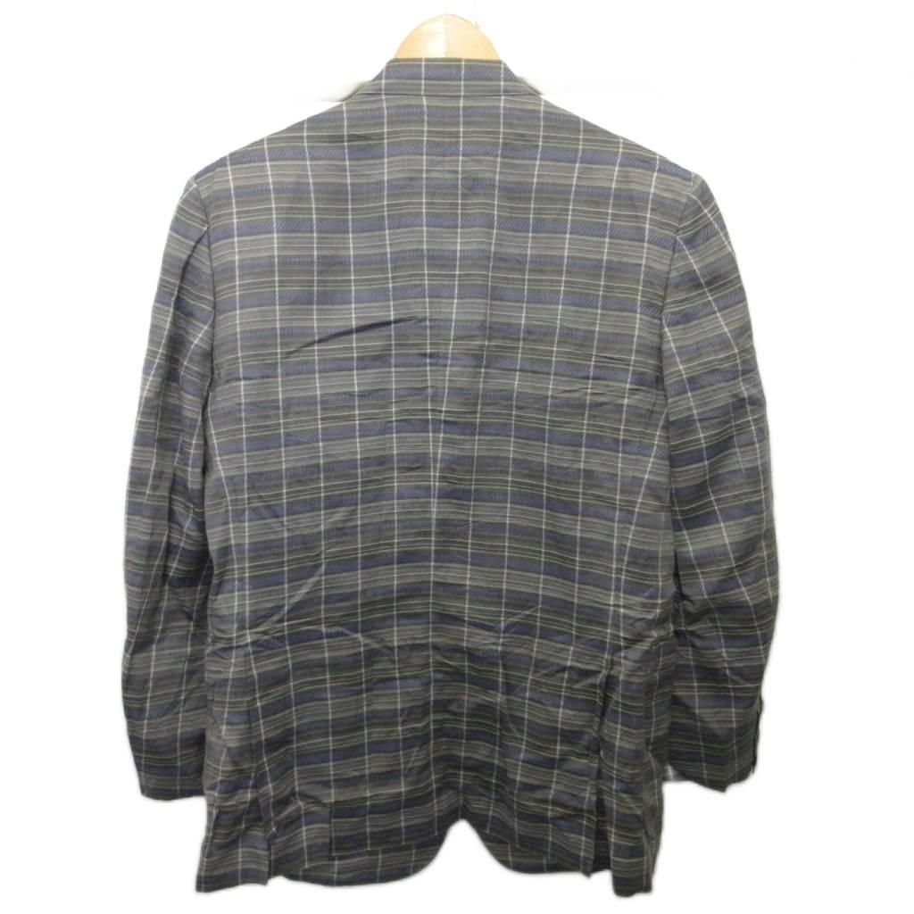 ランバン LANVIN テーラードジャケット ブレザー チェック柄 麻 リネン