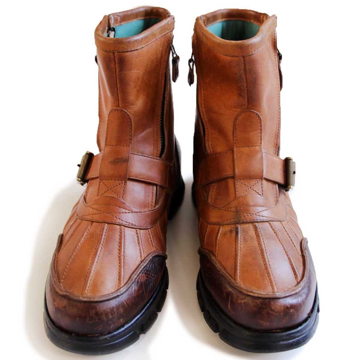 90s POLO SPORT ポロ スポーツ ラルフローレン サイドジップ レザーブーツ 茶 10D ビンテージ コンクエスト ダック ストラップ スノー