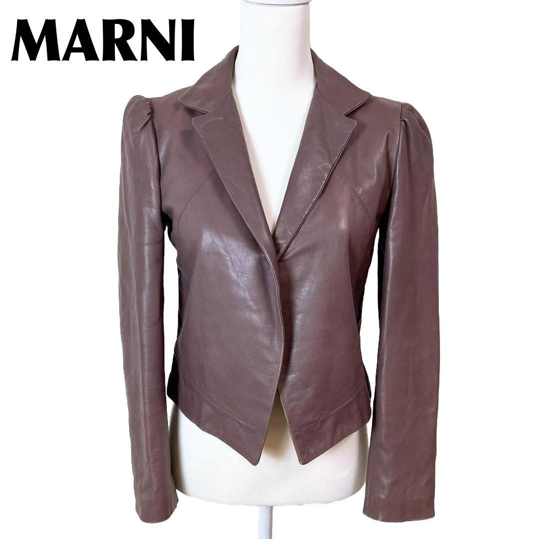 MARNI レザーテーラードジャケット 40 ブラウン