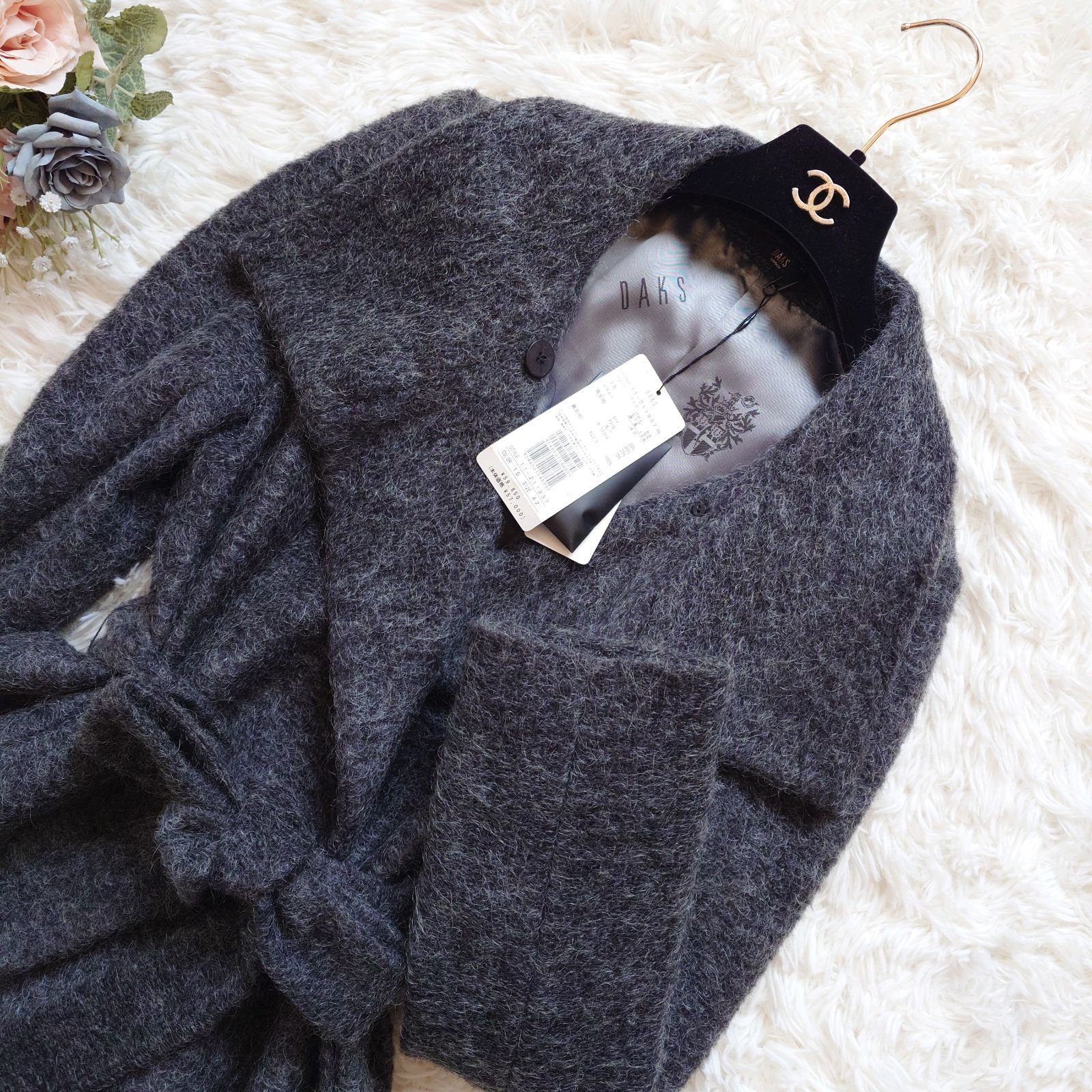 タグ付き ダックス DAKS モヘヤ モヘア ウール 3way ショールカラー