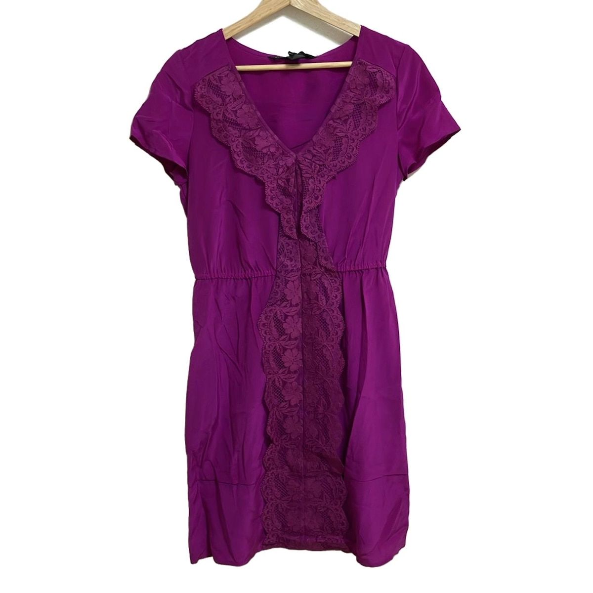 MARC BY JACOBS マークバイマークジェイコブス ドレス サイズ2 S レディース フクシアパープル Vネック 半袖 ひざ丈 レース