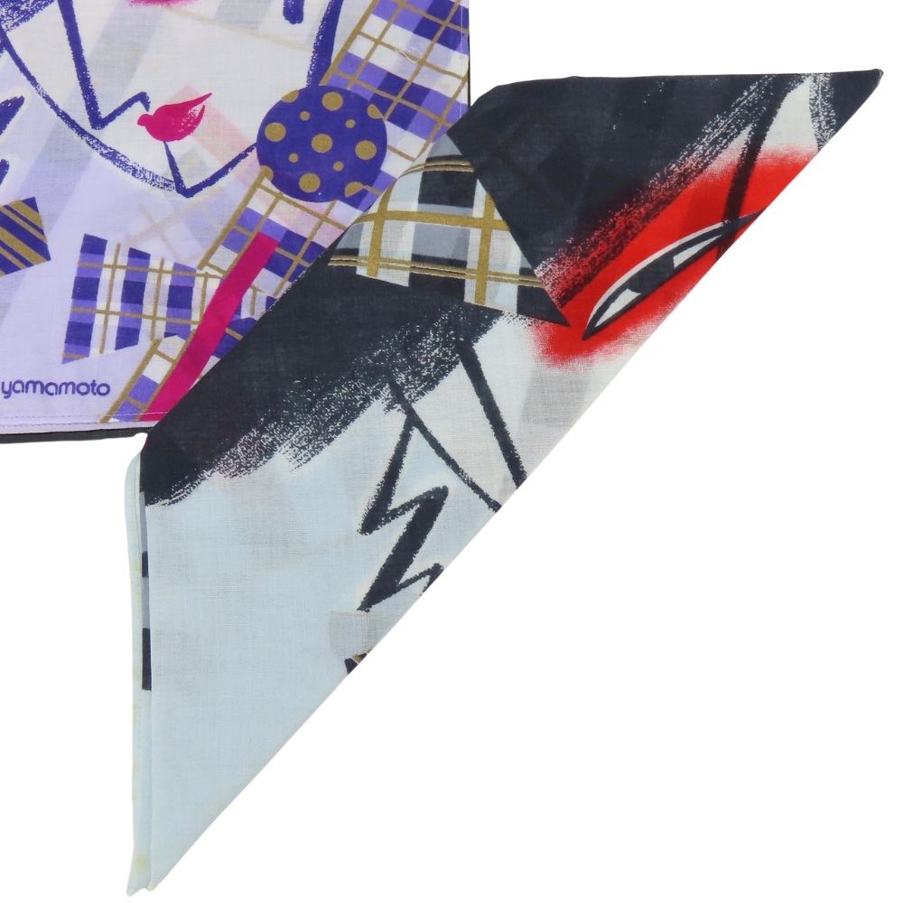 中古】 カンサイヤマモト スカーフ 2枚セット 綿 パープル系 グレー系