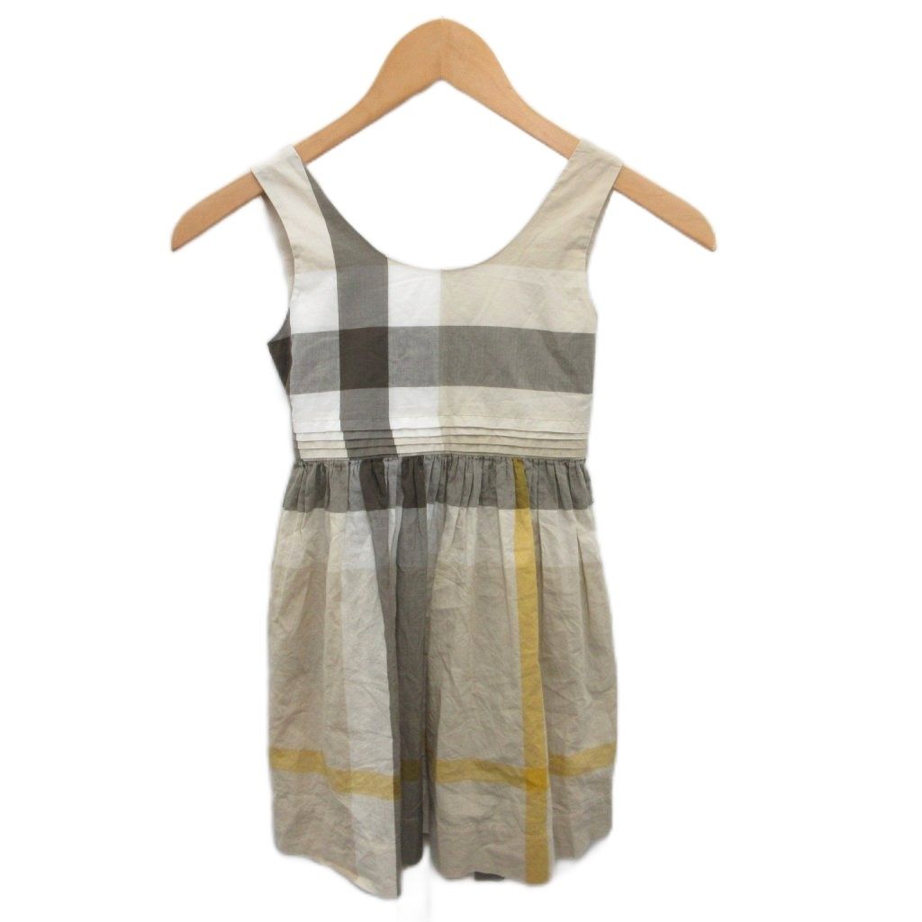 バーバリーロンドン　ノースリーブ　ワンピース　メガチェック　ベージュ　綿　L バーバリーロンドン ノースリーブ ワンピース メガチェック ベージュ 綿 L