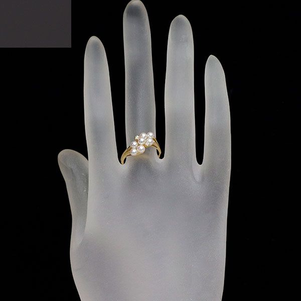 ミキモト K18YG アコヤベビーパール ダイヤモンド リング 径約3.2-3.4