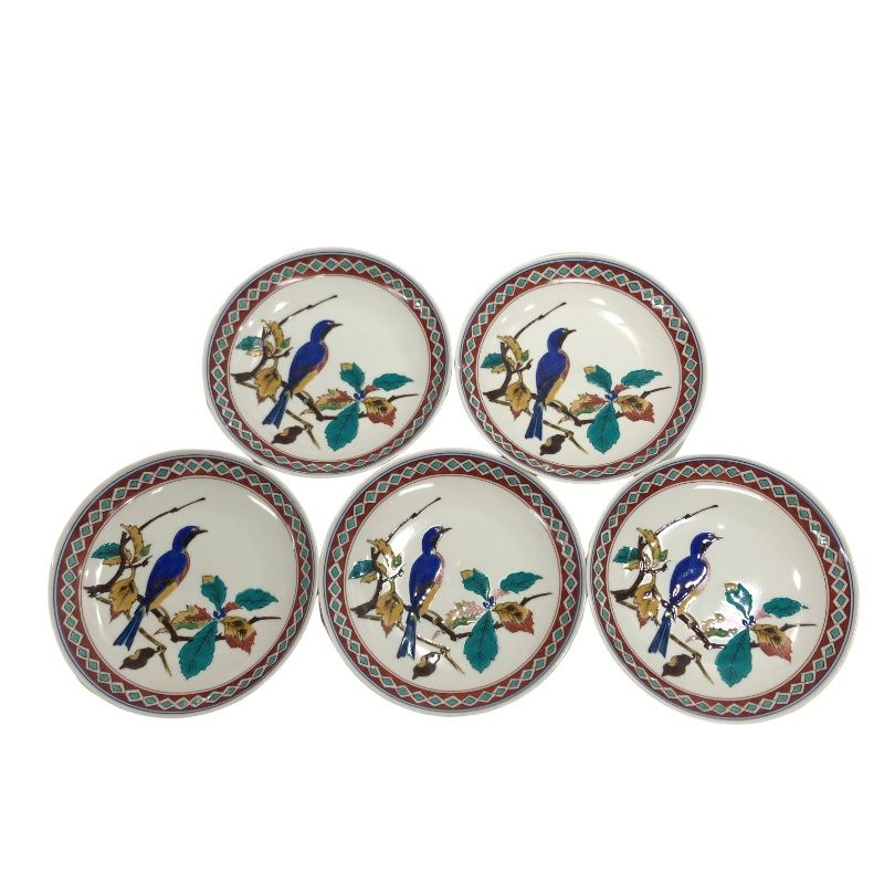 【新品／未使用】パリサンジェルマン 九谷焼3枚セット 5枚組 九谷焼 青郊窯 銘々皿 鳥図柄 木箱入 磁器 伝統工芸品 石川県