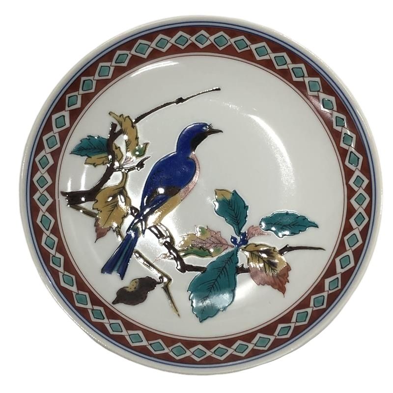 5枚組 九谷焼 青郊窯 銘々皿 鳥図柄 木箱入 磁器 伝統工芸品 石川県