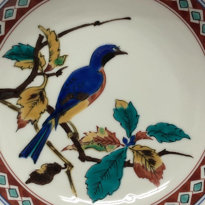 5枚組 九谷焼 青郊窯 銘々皿 鳥図柄 木箱入 磁器 伝統工芸品 石川県