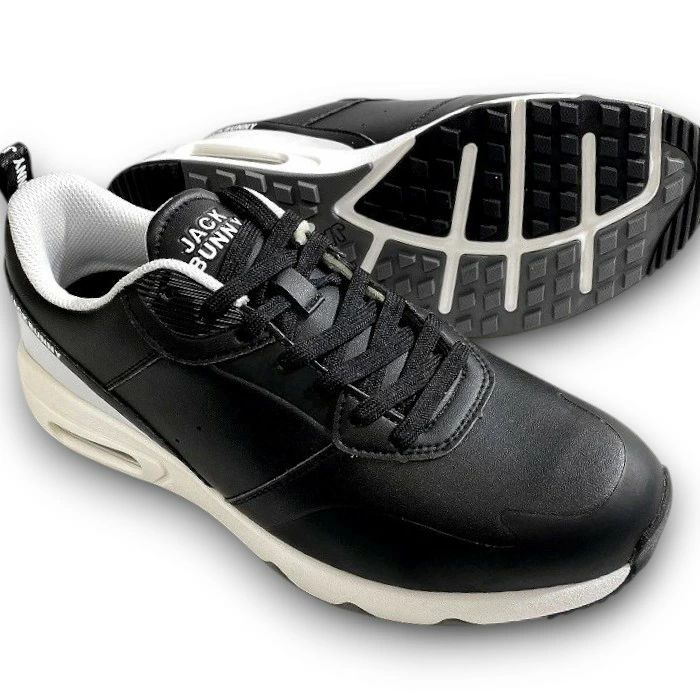 ジャックバニー パーリーゲイツ ゴルフ AIRSOLE採用 Fレザー モノトーン レースアップ ローカット スパイクレス ゴルフシューズ 262-3992201 定価2.2万 ブラック ホワイト ▲022 51201 w 01