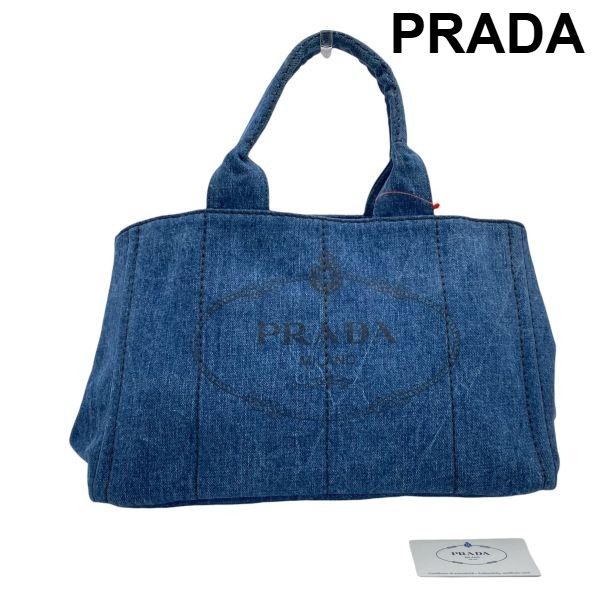 プラダ PRADA カナパ CANAPA デニム トートバッグ ハンドバッグ トライアングルロゴ ロゴプリント ネイビー 紺色 レディース 5 E 371