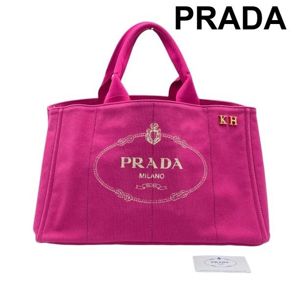 プラダ PRADA カナパ CANAPA トートバッグ ハンドバッグ トライアングルロゴ ロゴプリント フューシャ ピンク キャンバス レディース 5 E 370