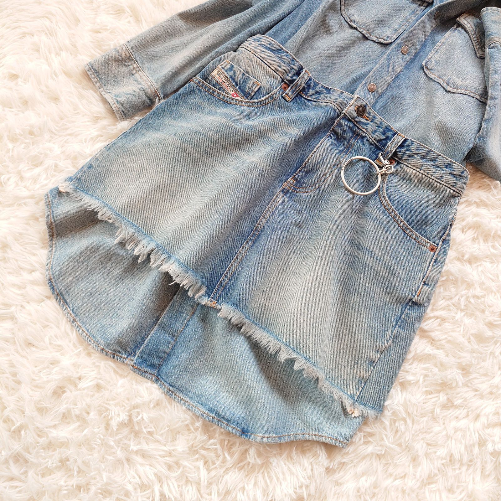 【タグ付き✨】ディーゼル　シャツワンピース　タイダイ　デニム　メタルボタン　XS タグ付き✨】ディーゼル シャツワンピース タイダイ デニム メタル
