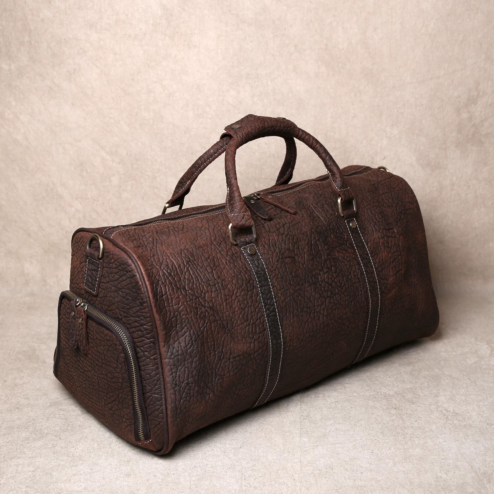 h メンズ 大容量 本革 旅行バッグ 1〜3泊 出張対応 手提げ 斜め掛け 2 WAY ヴィンテージ フルグレインレザー 頭層牛革 植物タンニン鞣し レザーダッフルバッグ 16インチPC収納 カジュアル×ビジネス兼用