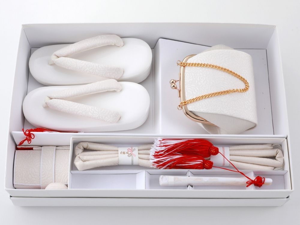 七五三 七歳用 箱せこセット 化粧箱入り 6点セット 草履21 cm ホワイト ho-193