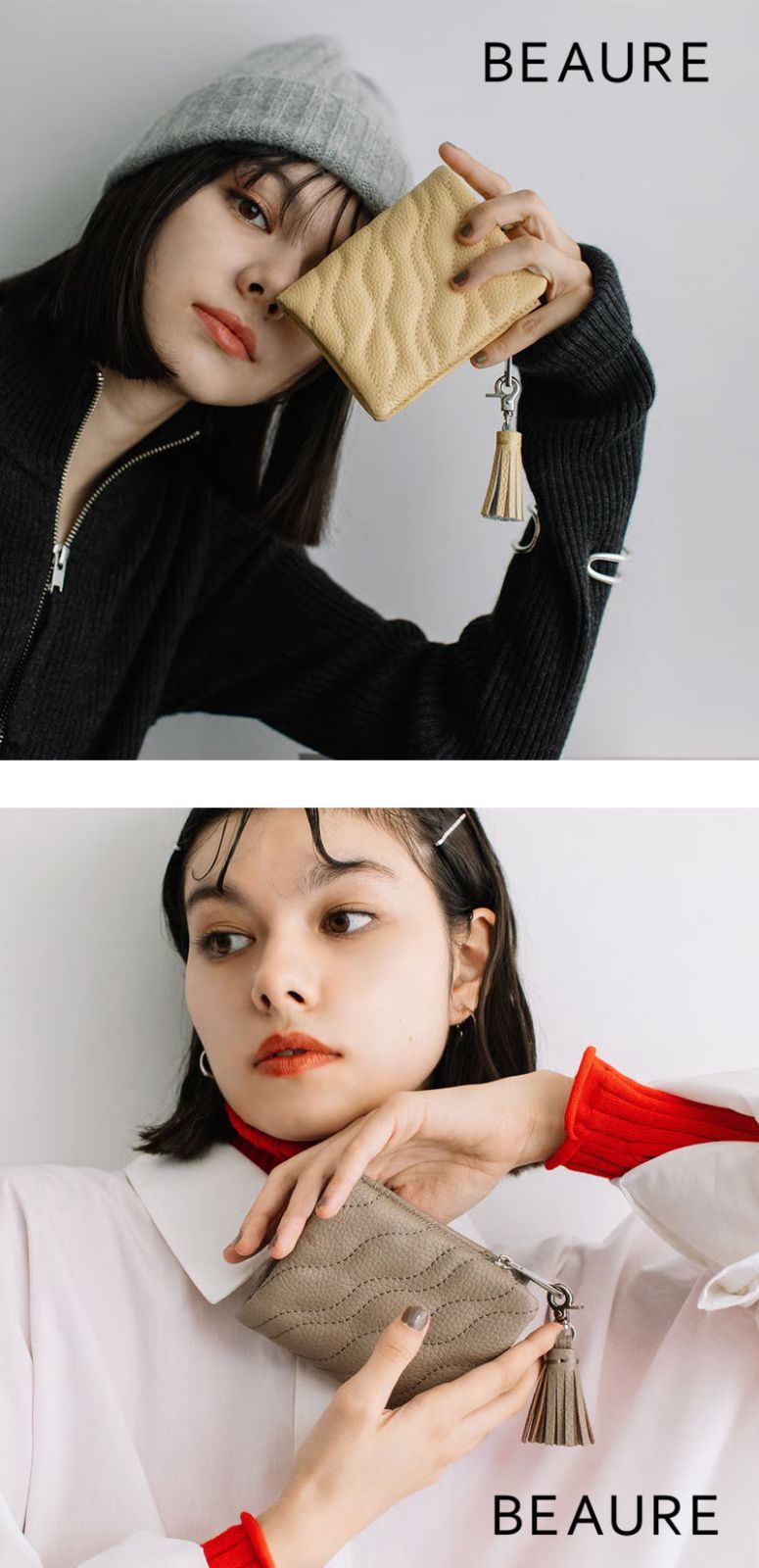  Beaure ビュレ ヴュレ カウレザー タッセル付き ウエーブキルト ウォレット 2つ折り財布 B 24308 レディース 本革 牛革 小銭入れ カード入れ ギフト プレゼント 30代 40代 50代 60代 き 二つ折り財布 折り財布