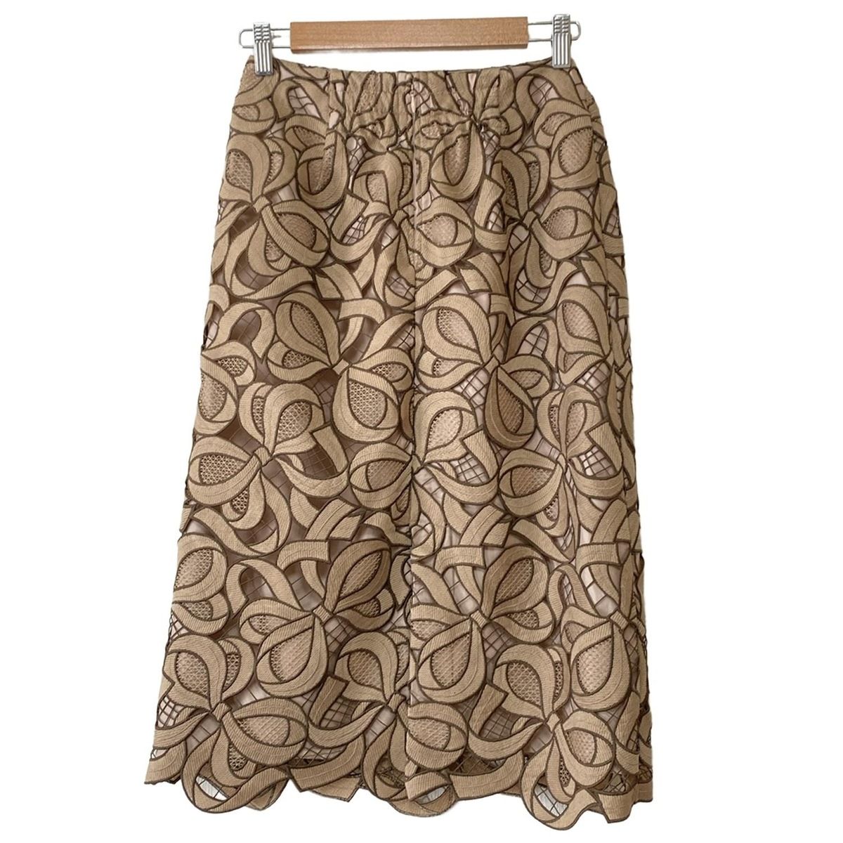 M S GRACY エムズグレイシー スカート サイズ36 レディース ベージュ ダークブラウン ひざ丈 リボン レース