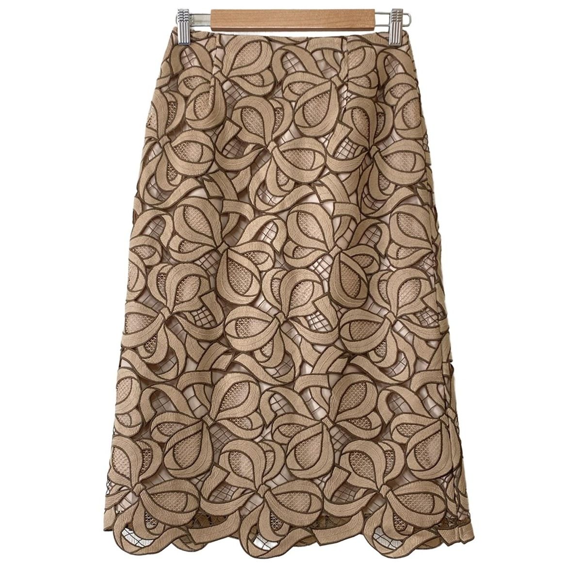 M S GRACY エムズグレイシー スカート サイズ36 レディース - ベージュ×ダークブラウン ひざ丈 リボン レース