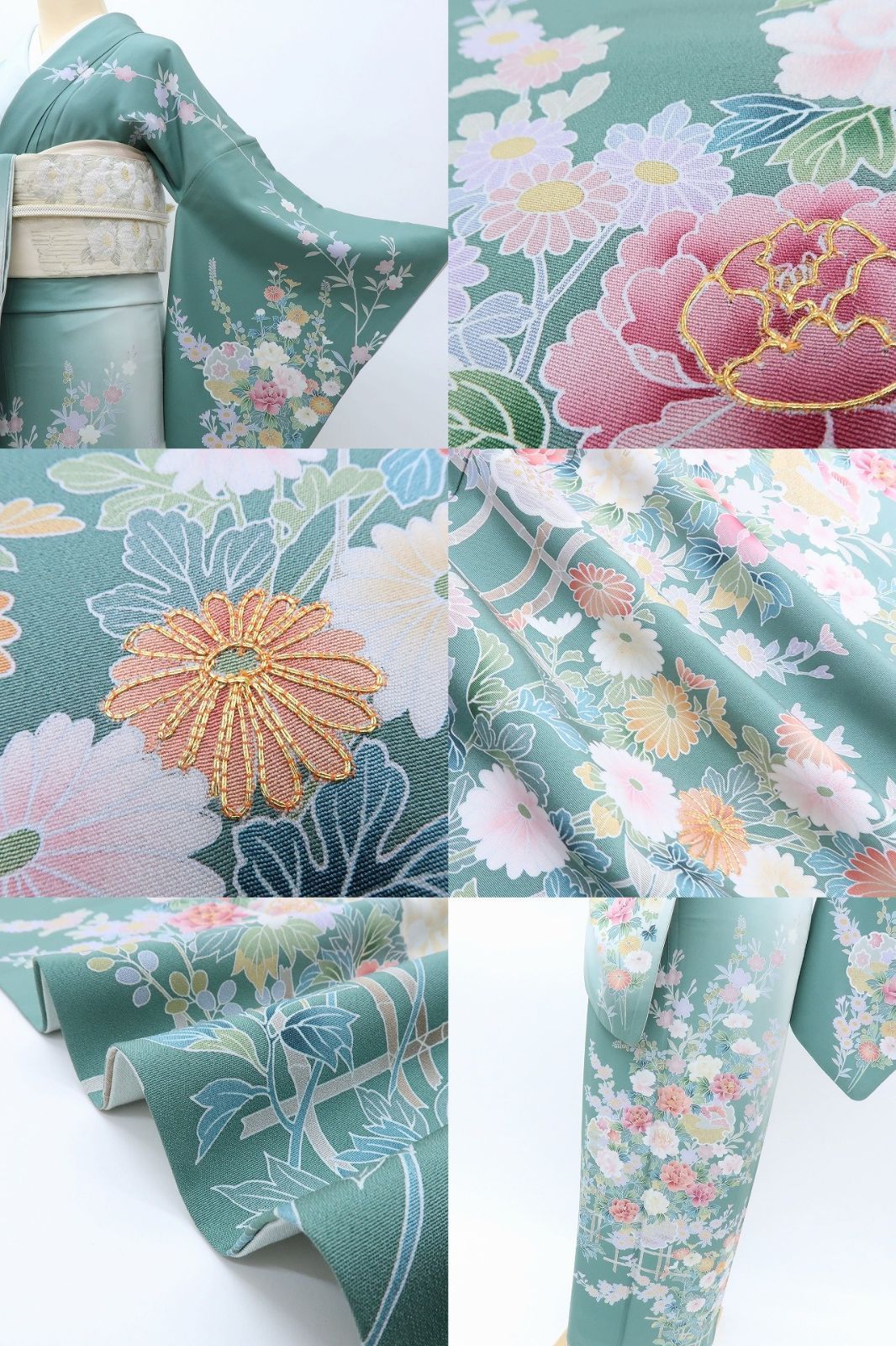 百華❀Y4128◇美品 正絹 金駒刺繡 手縫い仕立て 牡丹 桜 雪輪 訪問着