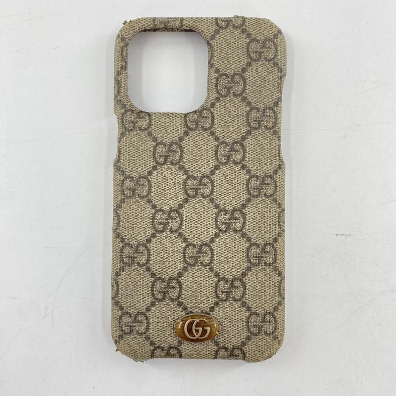 中古】GUCCI iPhone14Pro MAX ケース ベージュ グッチ GGスプリーム