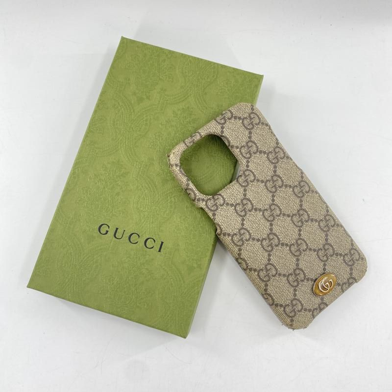 中古】GUCCI iPhone14Pro MAX ケース ベージュ グッチ GGスプリーム