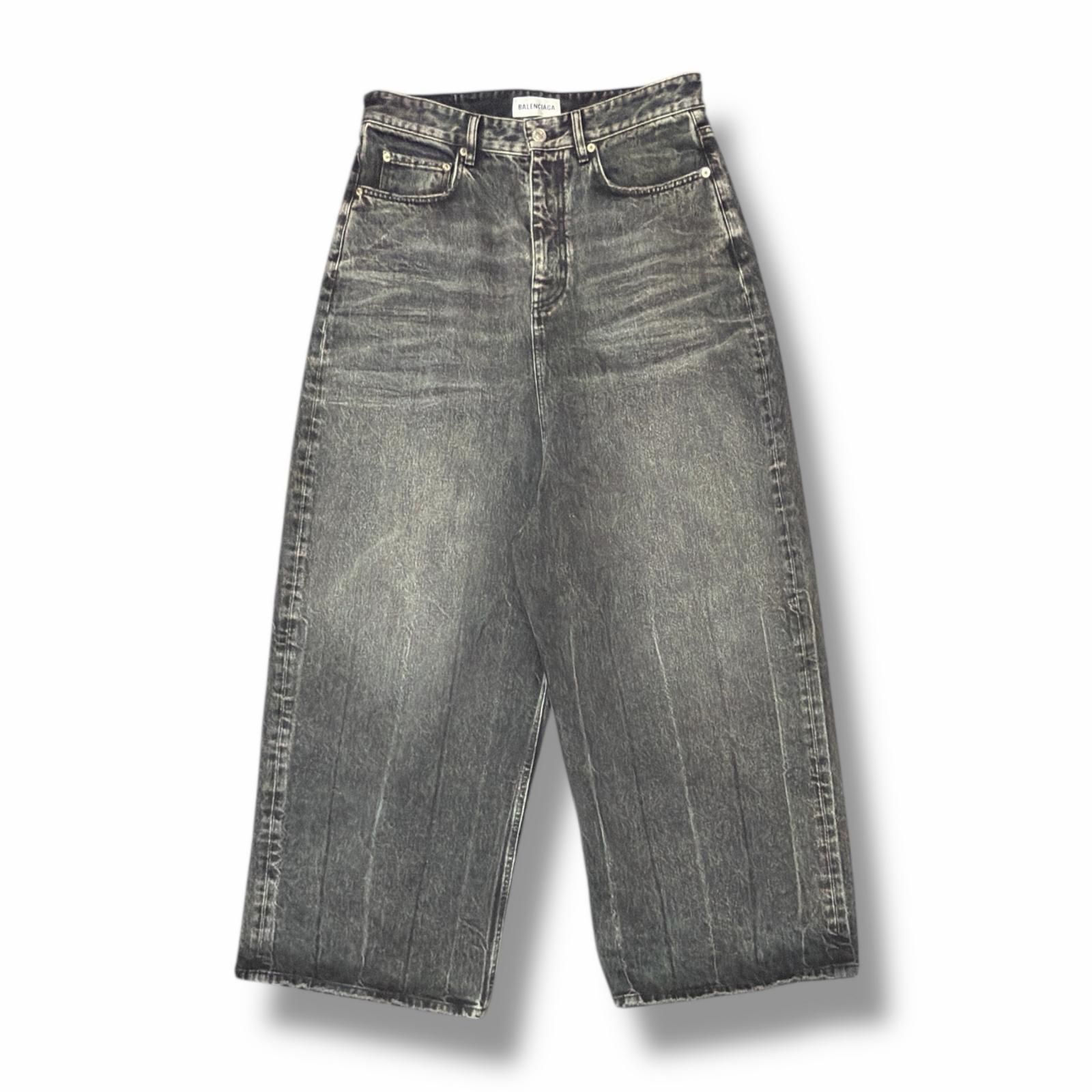 国内正規 BALENCIAGA デストロイバギーロークロッチワイドデニムパンツ デニムパンツ バレンシアガ 697886 TBP47 ブラック 24 （15777M） 国内正規 BALENCIAGA 22SS デストロイバギーロークロッチワイドデニム