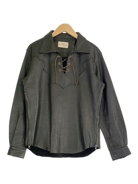 ﾜｲﾂｰﾚｻﾞｰ ｼｬﾂ 編み上げ ﾌﾟﾙｵｰﾊﾞｰ ﾚｻﾞｰ ﾎｰｽ 馬革 北欧 ﾌﾞﾗｯｸ 40