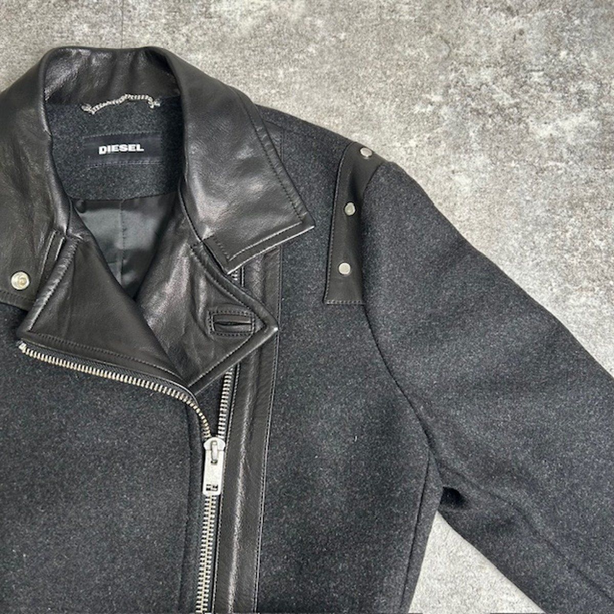 DIESEL ディーゼル ダブルライダースウールコート レザー切り替え 