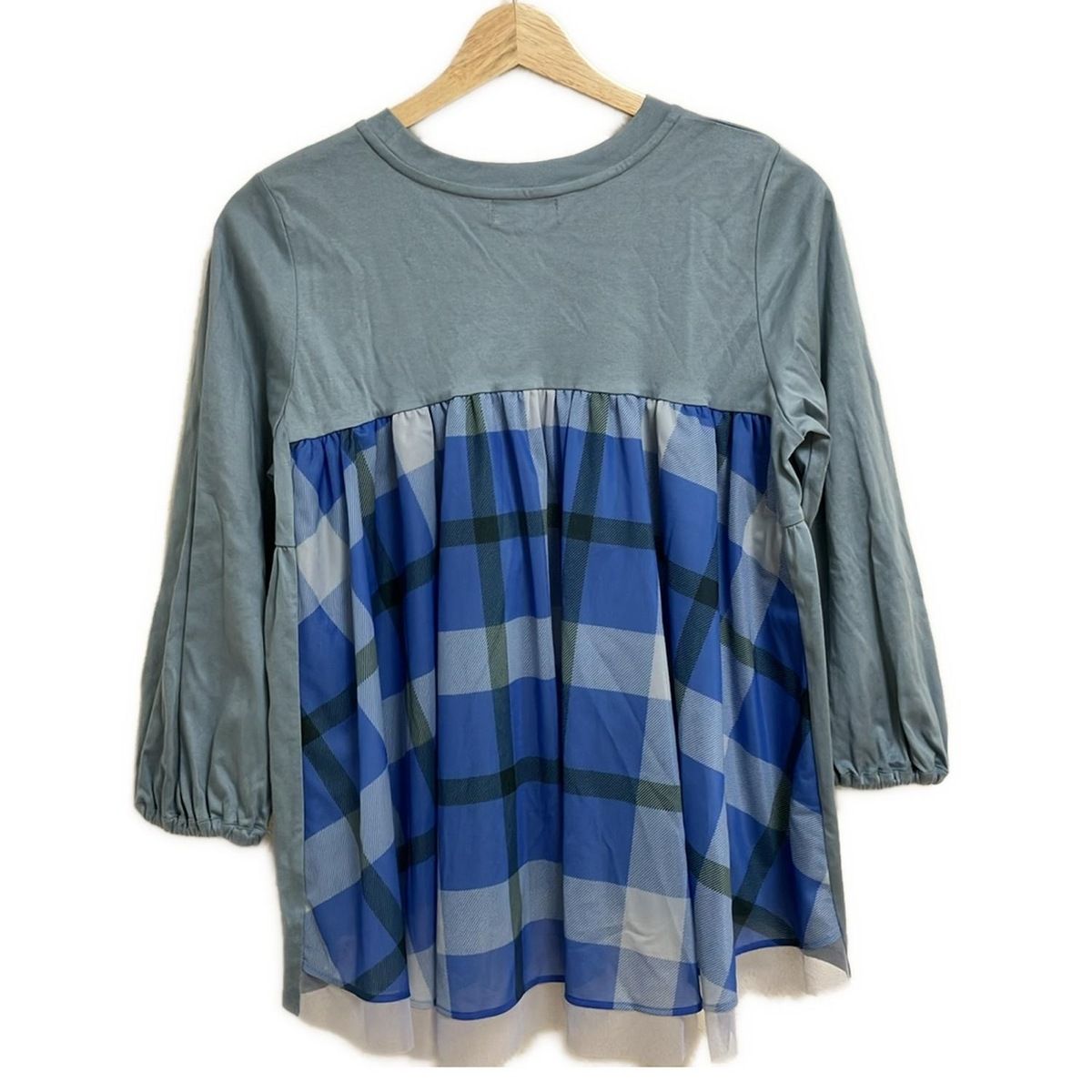 CBCRESTBRIDGE シービークレストブリッジ 七分袖カットソー サイズS レディース ライトブルー ブルー マルチ クルーネック チェック柄 五分袖 七分袖 Tシャツ カットソー トップス