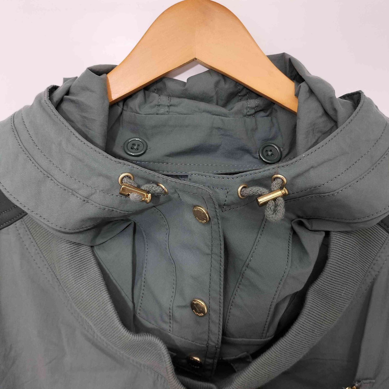  (トミーヒルフィガー) レイヤード レザー切替 変形 フーデッドコート モッズコート レディース import：S 【中古】【ブランド古着バズストア】 トミーヒルフィガー TOMMY HILFIGER レイヤード レザー切替 変形