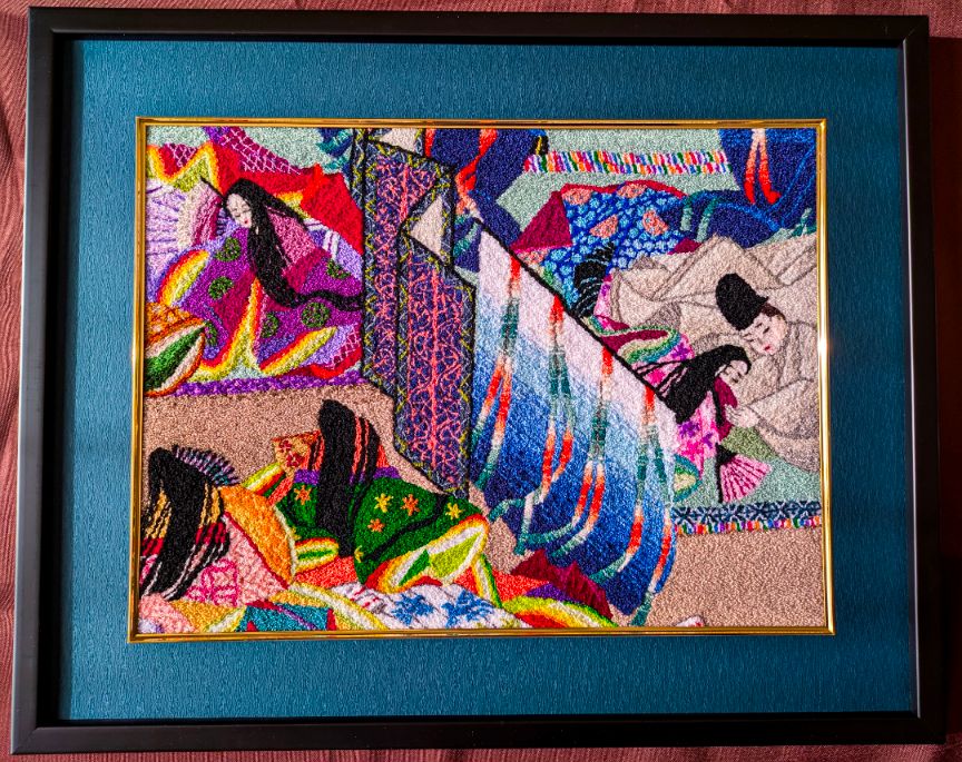文化刺繍アート 源氏物語絵巻 額入り 刺繍絵画 ハンドメイド 昭和レトロ