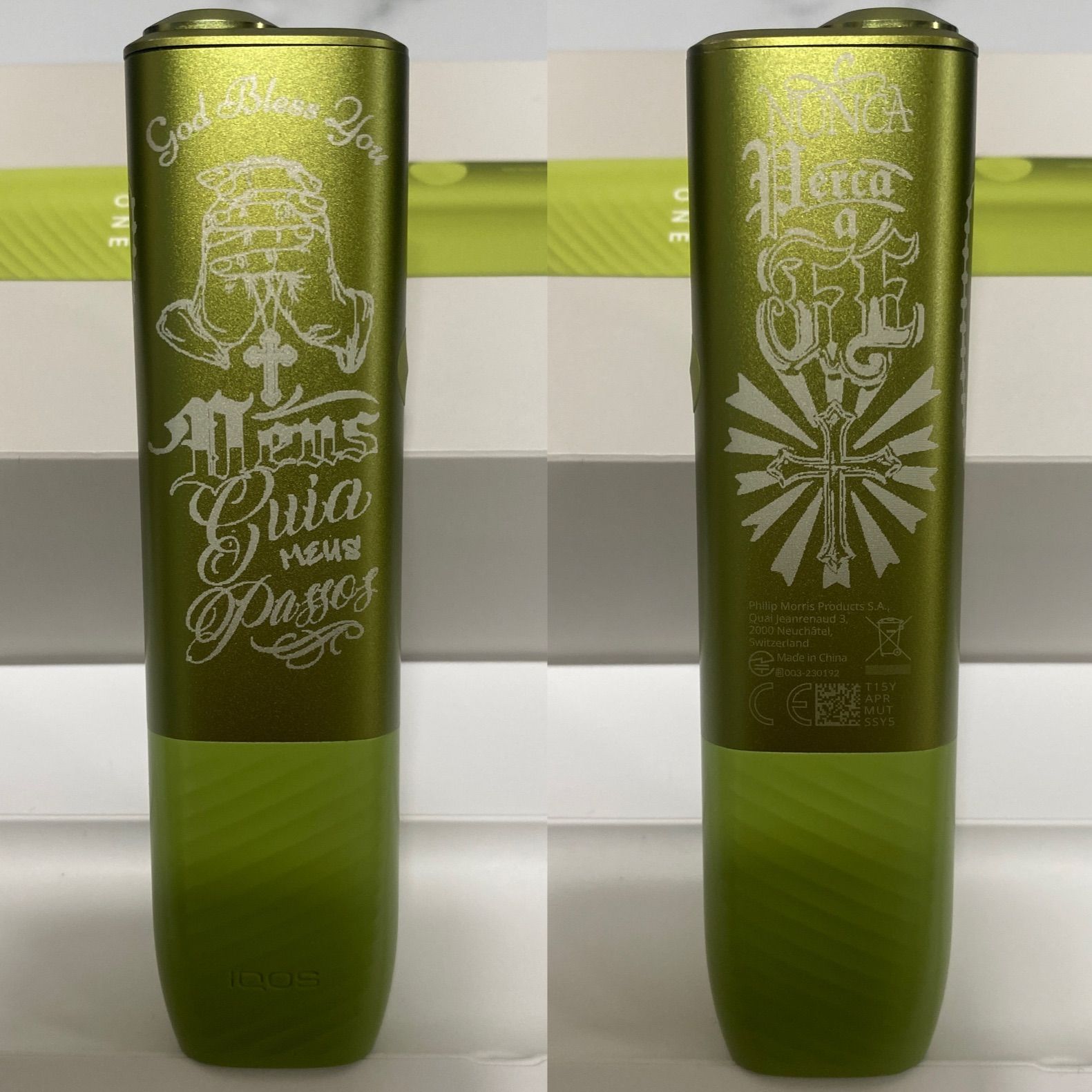 祈り手 聖書 ロザリオ 加工 iQOS ILUMA i ONE アイコス イルマ ワン リーフグリーン 緑 十字架 クロス オリジナル カスタム