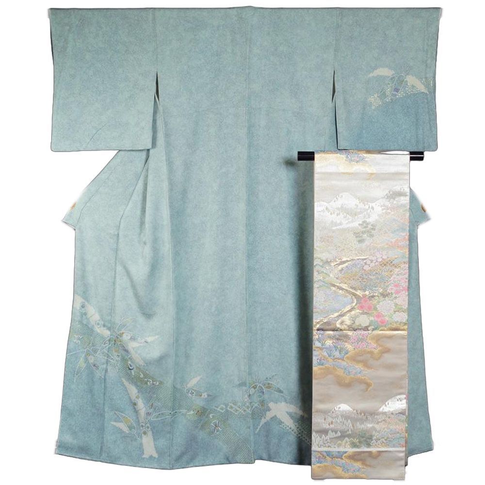 着物セット 未使用品 スワトウ刺繍 訪問着・袋帯 2点 セット 竹に松