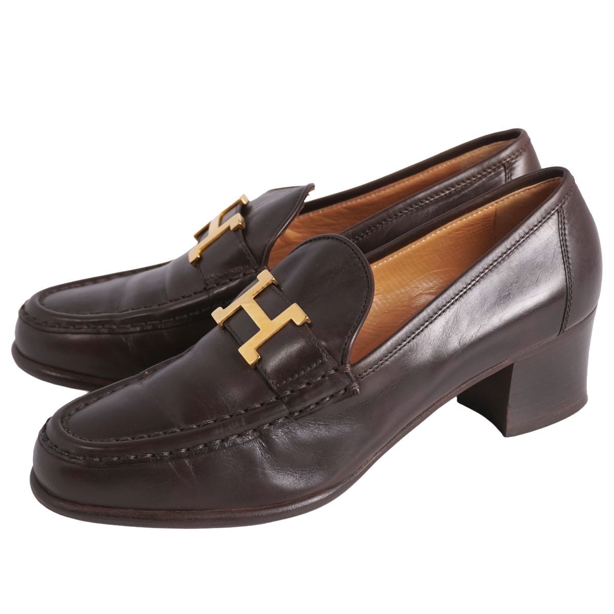 美品 エルメス HERMES ローファー モカシン コンスタンス Hロゴ金具