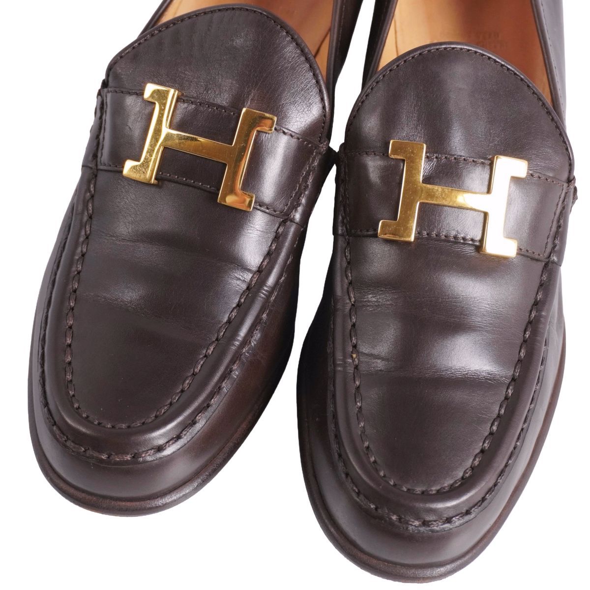 美品 エルメス HERMES ローファー モカシン コンスタンス Hロゴ金具