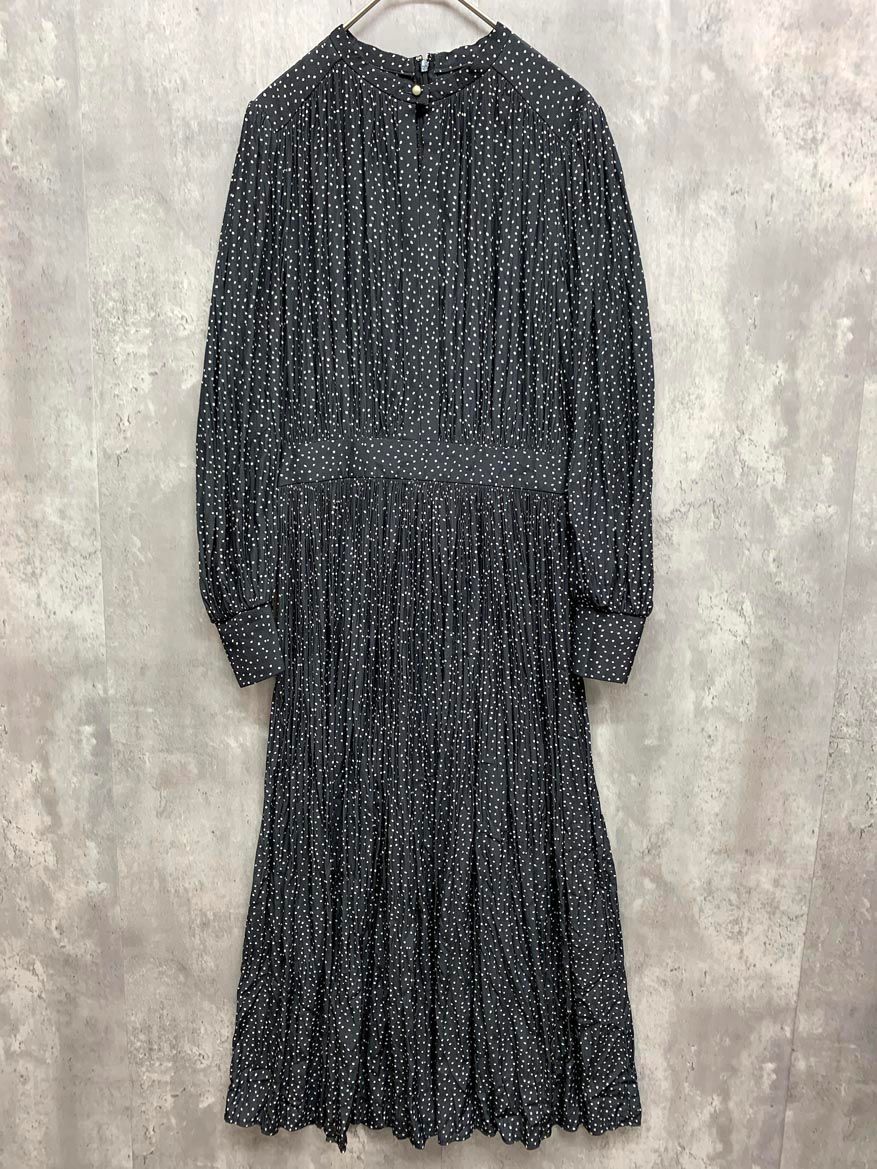 SHIPS シップス 314-51-4245 手洗い ドットソリッドプリーツ ワンピース size 36 黒 レディース