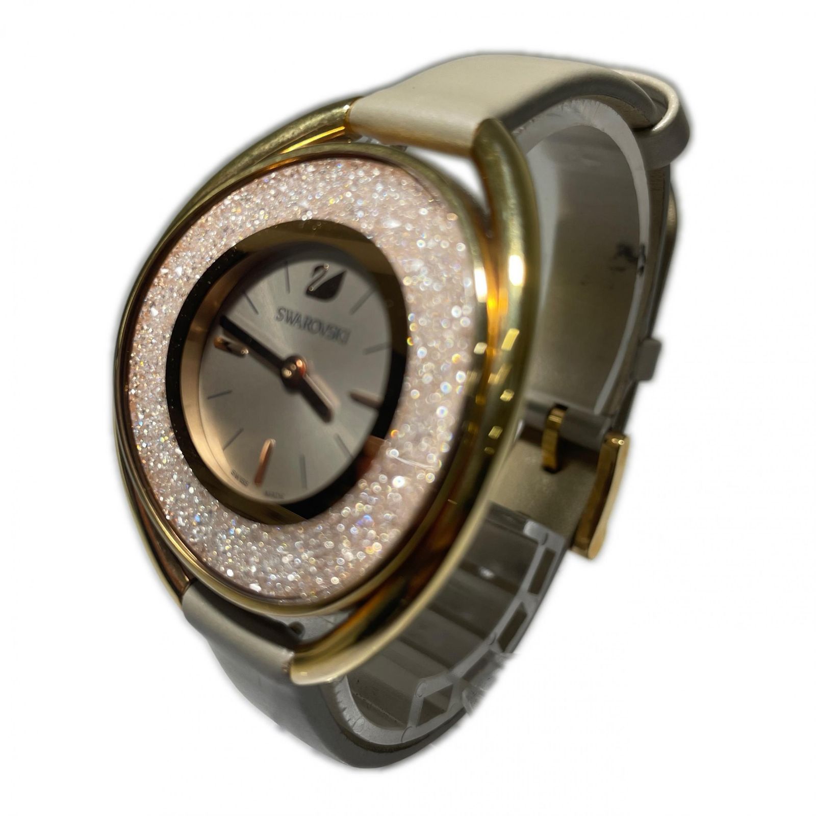 スワロフスキー 腕時計 オーバル クリスタル 5158544 ピンク ホワイト グレー SWISS MADE STEEL 30 M スイス製クオーツ
