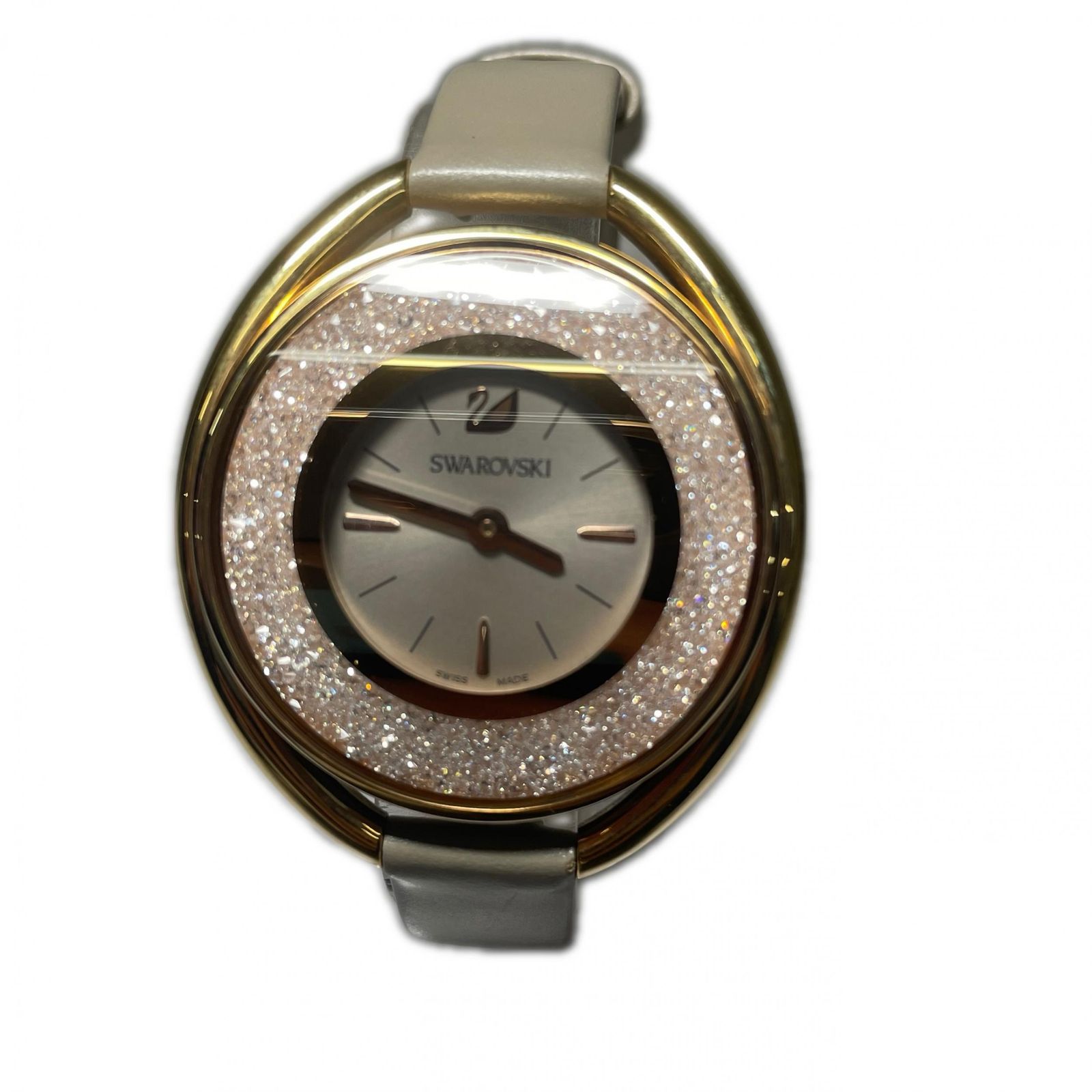 スワロフスキー 腕時計 オーバル クリスタル 5158544 ピンク ホワイト グレー SWISS MADE STEEL 30 M スイス製クオーツ