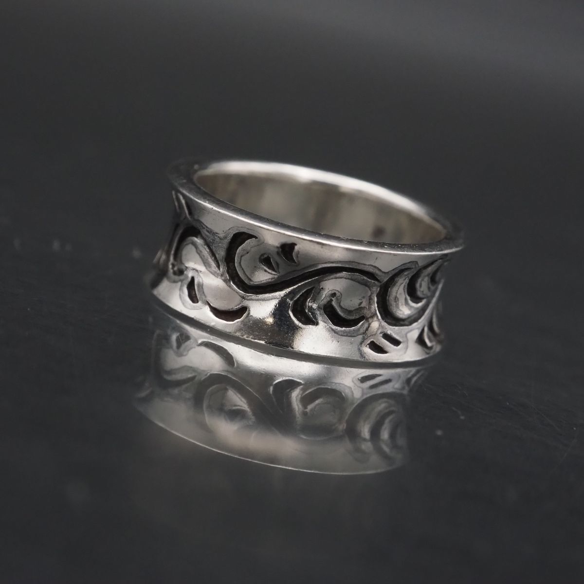 J645 ヴィンテージ 925刻印 リング 彫刻 デザイン シルバー 指輪 7号