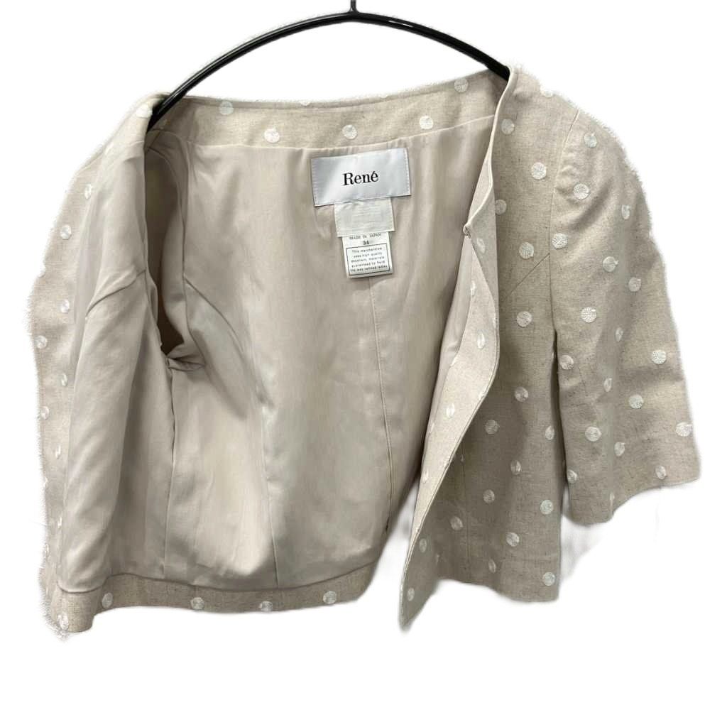 【着用3回】Rene♡ルネ　コットンサマージャケット　ボーダー♡ホワイト 新品タグ付 Rene MALHIA KENT社 ツイードノーカラージャケット 新品