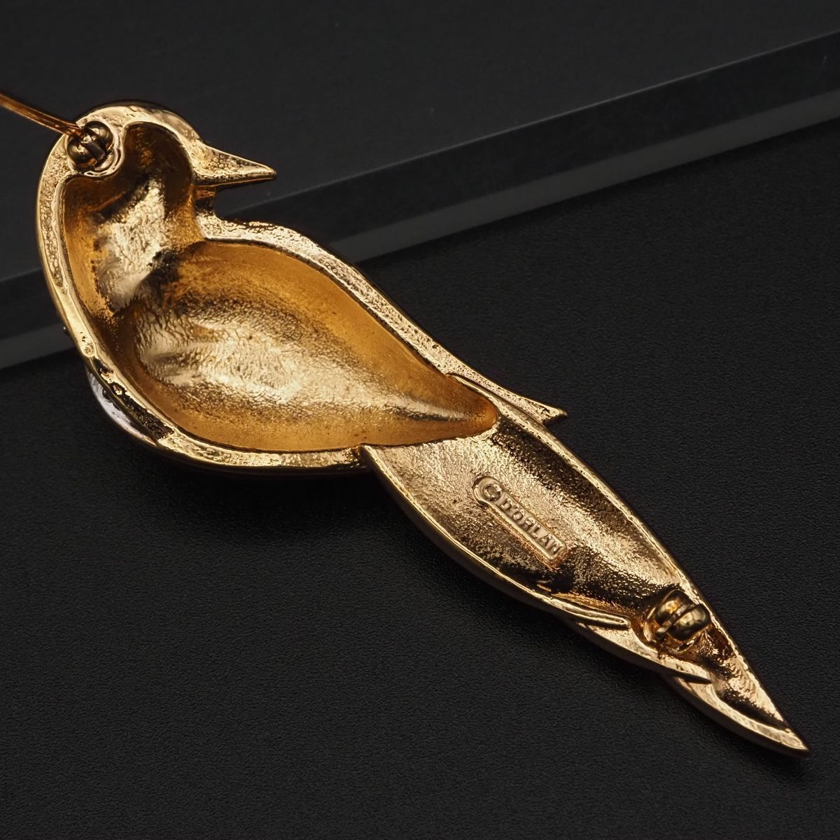 ドーラン　ヴィンテージ 鳥のブローチ J414 ドーラン D'ORLAN ブローチ 鳥 バード グリーン ネイビー