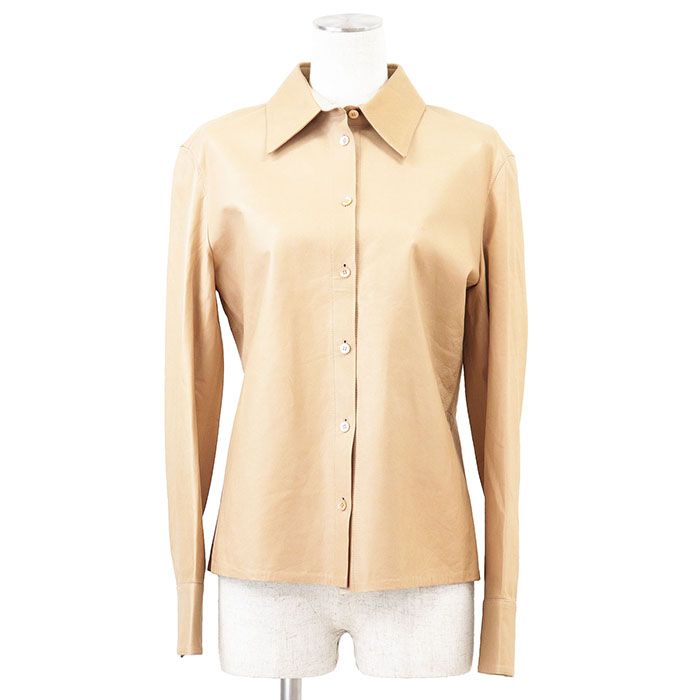 ✨極美品✨GUCCI　グッチ　革　ジャケット　シャツ　ブラウス　レザー GUCCI グッチ レザーシャツ ロゴ ボタン ジャケット ラムスキン