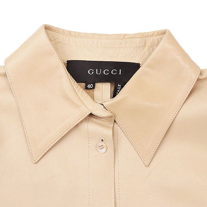 GUCCI グッチ レザーシャツ ロゴ ボタン ジャケット ラムスキン