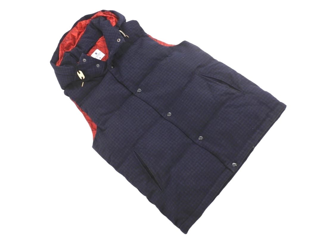 R.NEWBOLD アールニューボールド ウール混 ギンガムチェック ダウンベスト sizeM/紺ｘ黒  メンズ