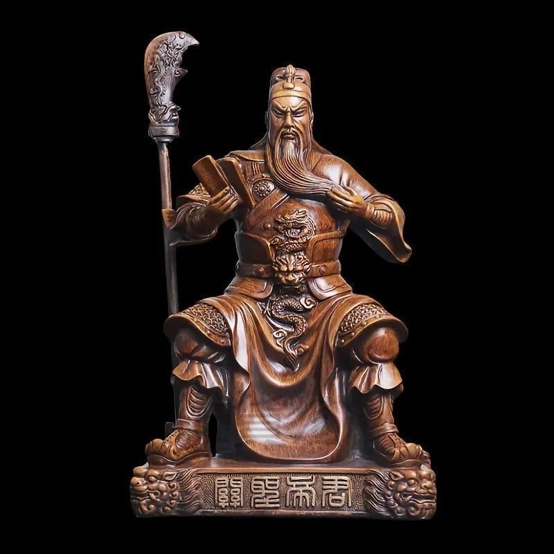 関羽像 関羽雲長 三国志 ブラウン 樹脂製 武士像 置物 オブジェ 縁起物