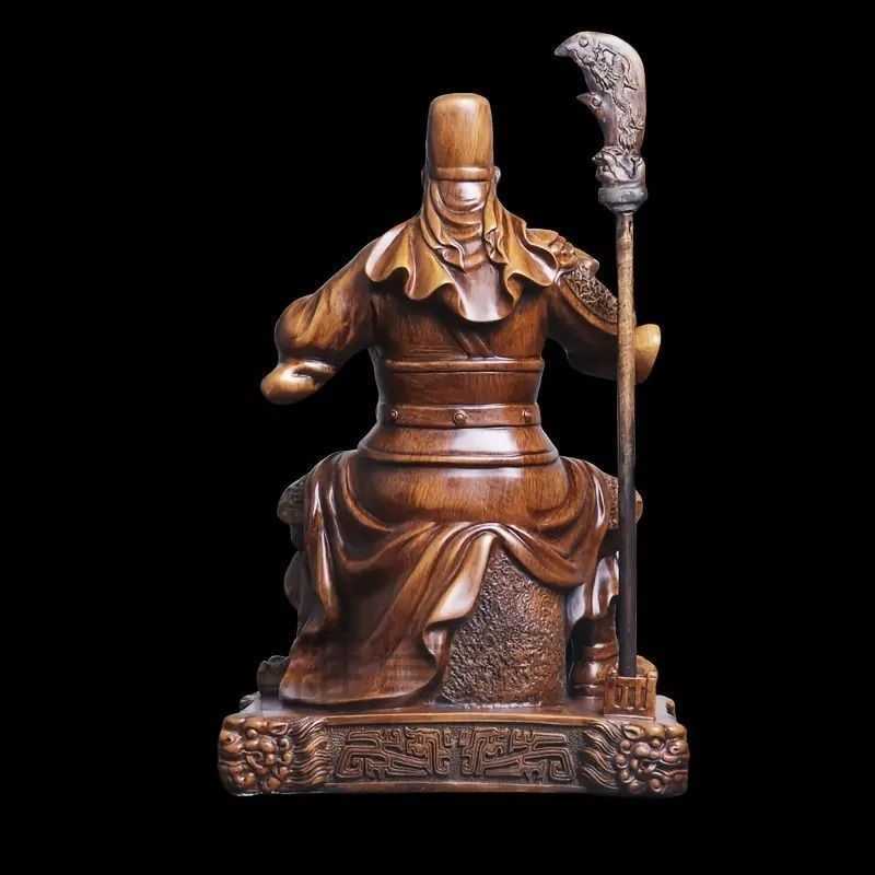 関羽像 関羽雲長 三国志 ブラウン 樹脂製 武士像 置物 オブジェ 縁起物