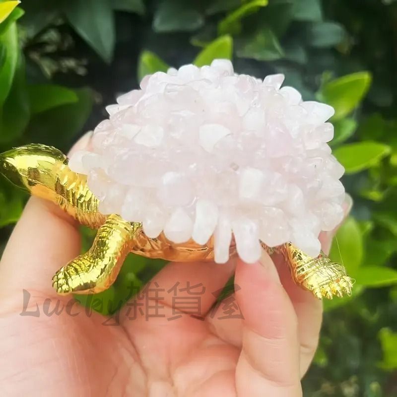 亀 天然石 原石 ローズクォーツ 置物 オブジェ ラブ ピンク 愛情運