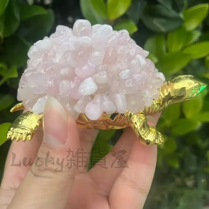 亀 天然石 原石 ローズクォーツ 置物 オブジェ ラブ ピンク 愛情運