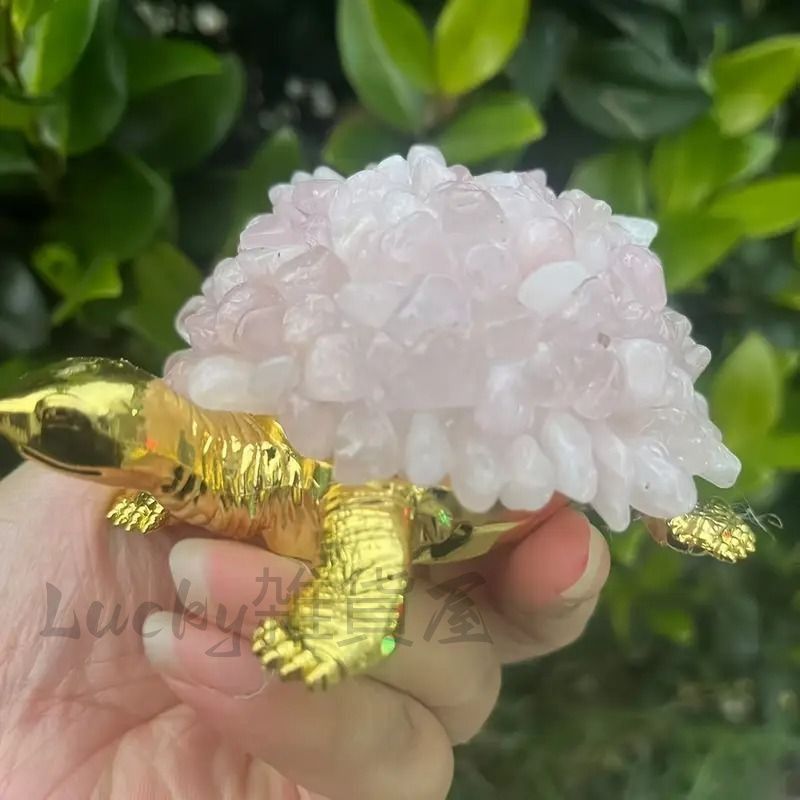 亀 天然石 原石 ローズクォーツ 置物 オブジェ ラブ ピンク 愛情運