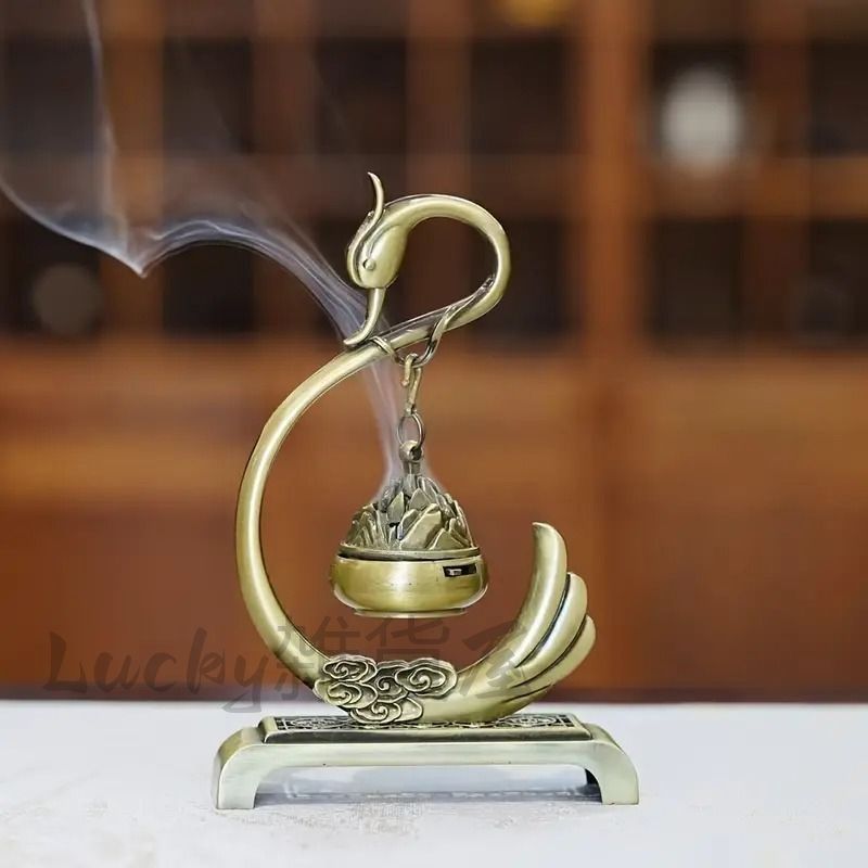 香炉 香炉禅飾り スワン 金属 ブロンズ お香 お香立て 線香 蚊取り線香