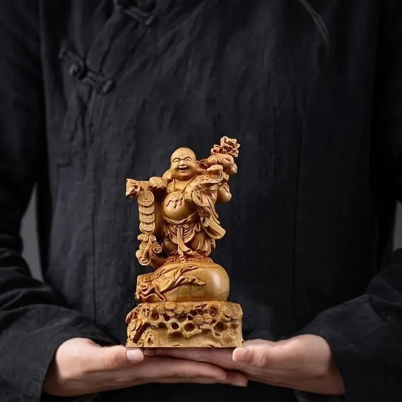 弥勒菩薩像 菩薩像 神様 仏 置物 オブジェ 木製 ブラウン 縁起物 風水
