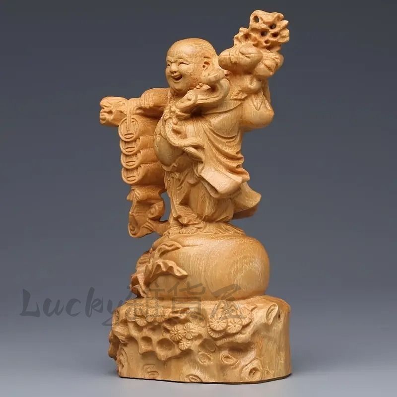 弥勒菩薩像 菩薩像 神様 仏 置物 オブジェ 木製 ブラウン 縁起物 風水